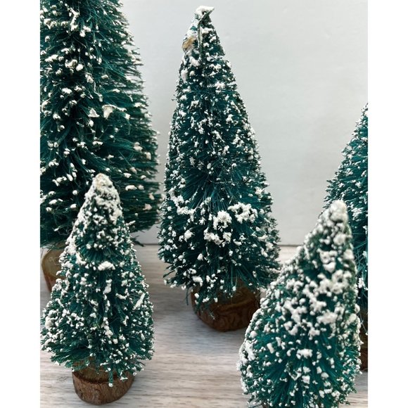 Bottle Brush Trees Snow Flocked Lot of 6 Christmas Village Accessory 3.75" - 7" - Picture 4 of 8